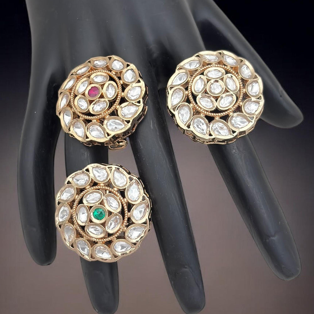 Jewel Addiction Divine Sparkle Gold-Plated Kundan Adjustable Ring with Traditional Flair(1 Piece Only)