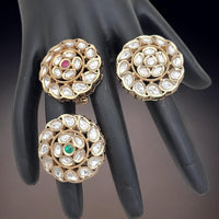 Jewel Addiction Divine Sparkle Gold-Plated Kundan Adjustable Ring with Traditional Flair(1 Piece Only)