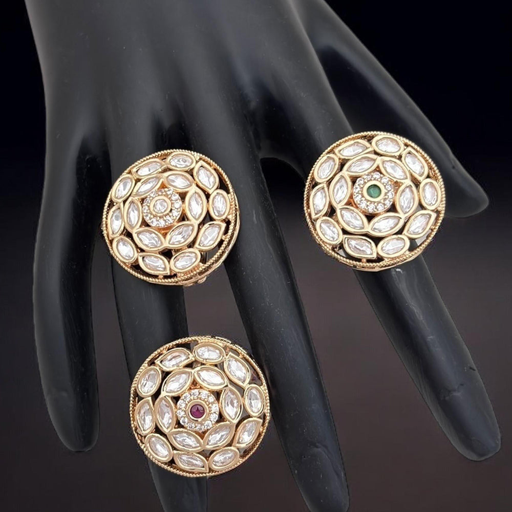 Jewel Addiction Divine Sparkle Gold-Plated Kundan Adjustable Ring with Traditional Flair(1 Piece Only)