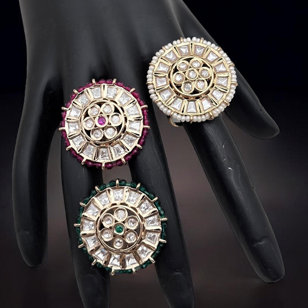 Jewel Addiction Divine Sparkle Gold-Plated Kundan Adjustable Ring with Traditional Flair(1 Piece Only)