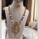 Jewel Addiction Antique Gold Plated Pota Stone for Brides & Festivals Temple Long Necklace Set