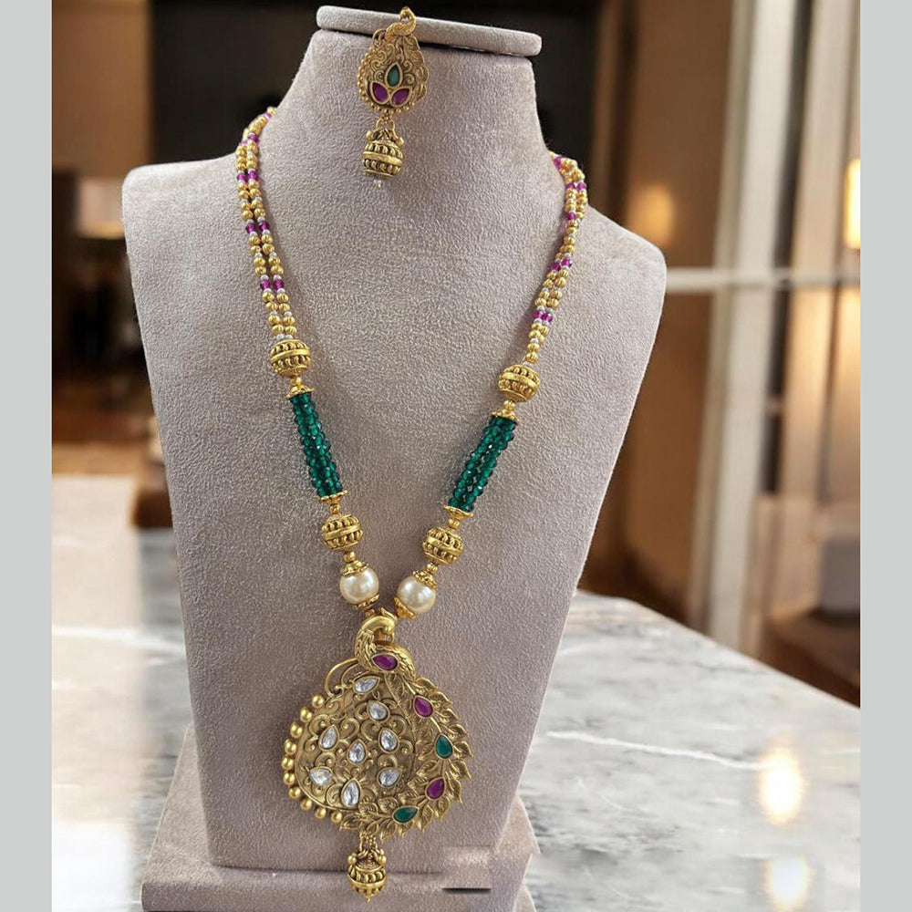 Jewel Addiction Gold Plated Kundan Stone And Pearls Long Necklace Set
