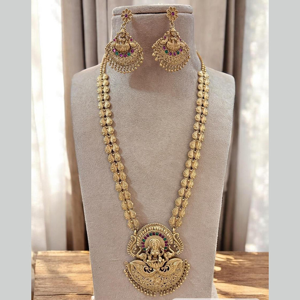 Jewel Addiction Gold Plated Pota Stone Temple Long Necklace Set