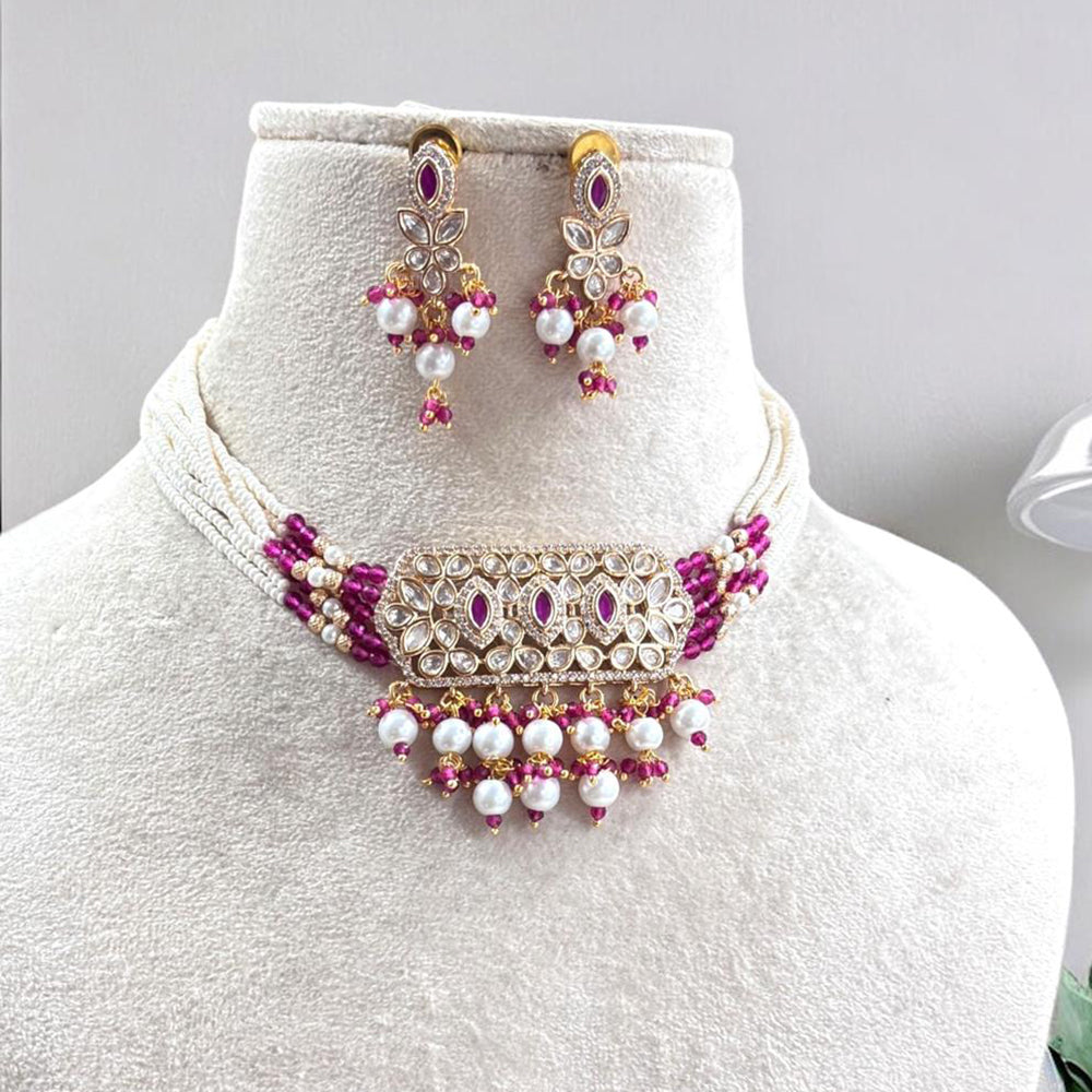 Jewel Addiction Gold Plated Polki Kundan And Pearls Choker Necklace Set