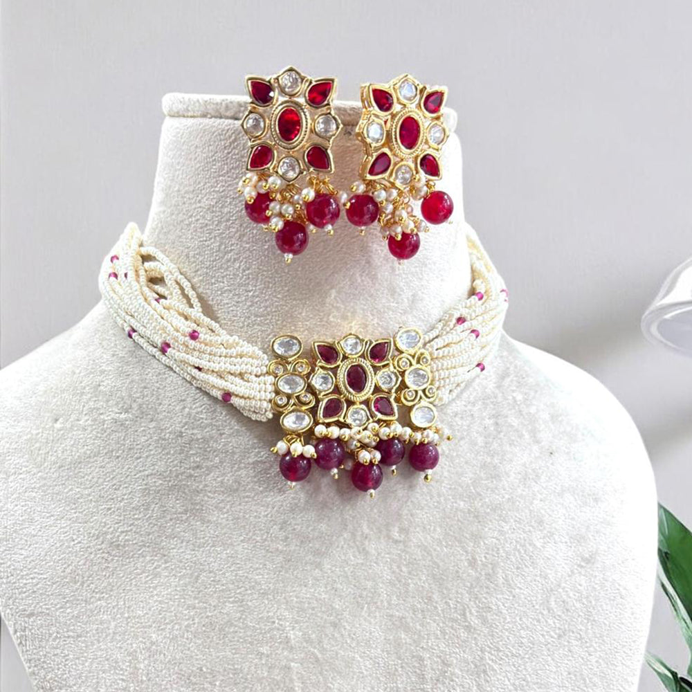 Jewel Addiction Gold Plated Polki Kundan And Pearls Choker Necklace Set
