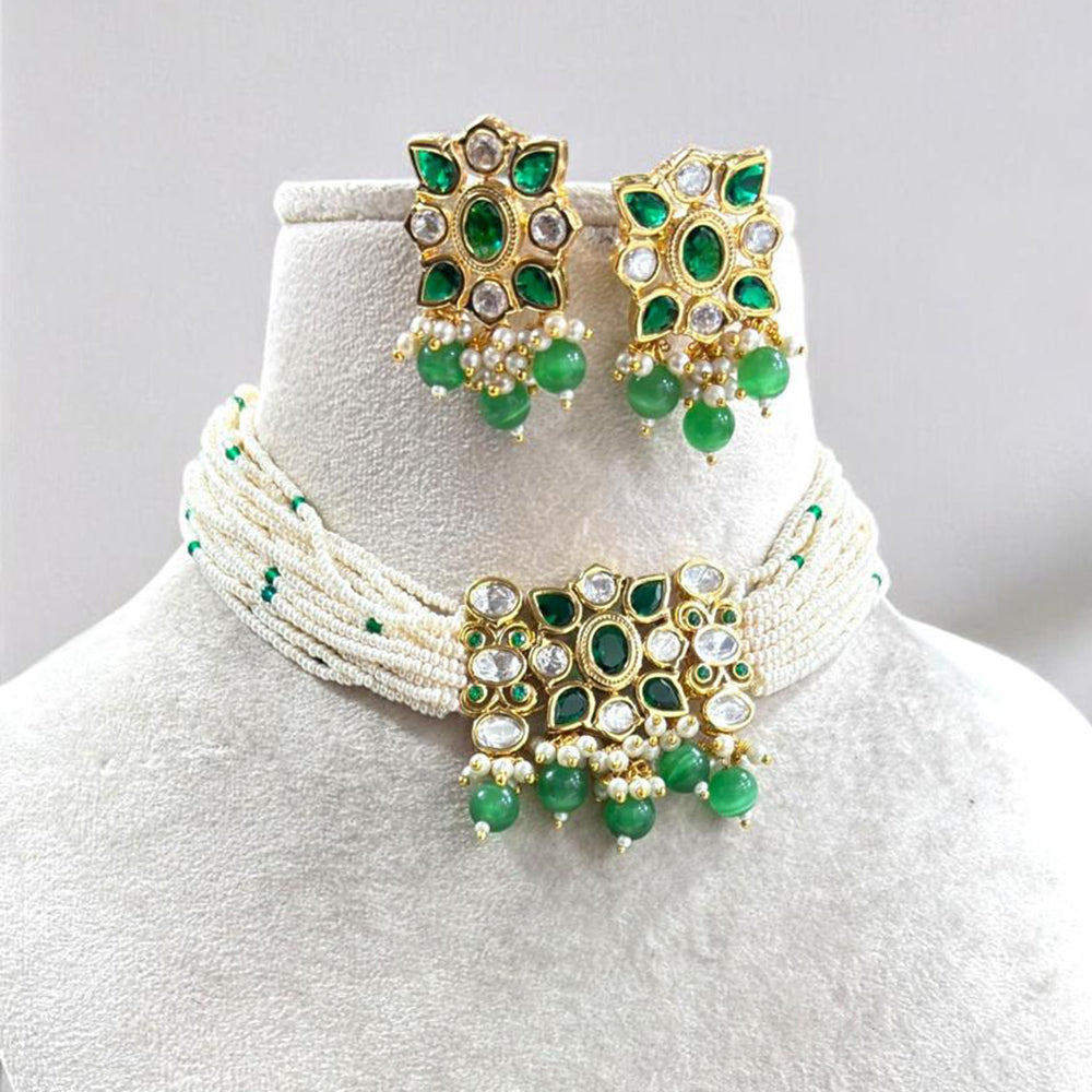 Jewel Addiction Gold Plated Polki Kundan And Pearls Choker Necklace Set