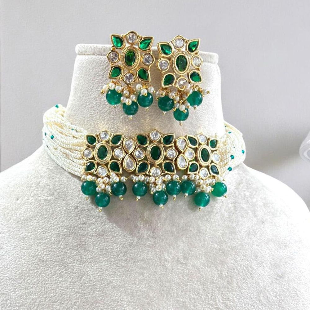 Jewel Addiction Gold Plated Polki Kundan And Pearls Choker Necklace Set