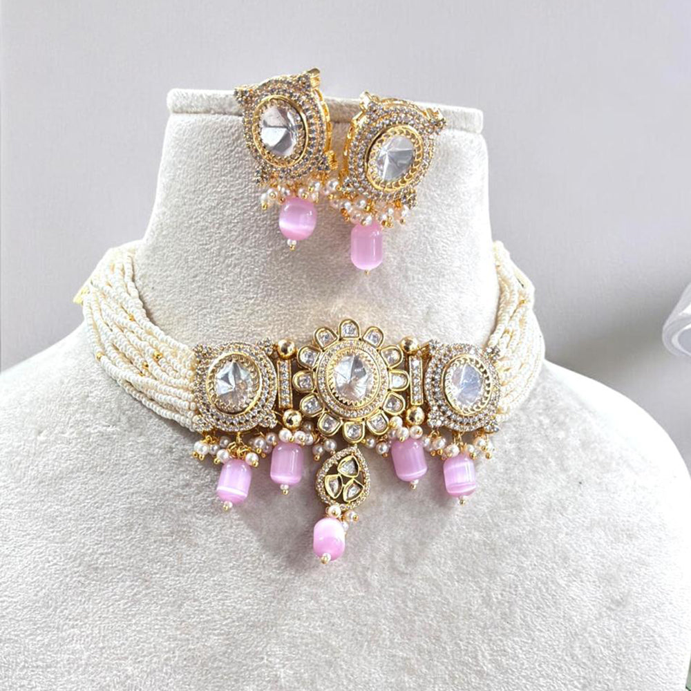 Jewel Addiction Gold Plated Polki Kundan And Pearls Choker Necklace Set