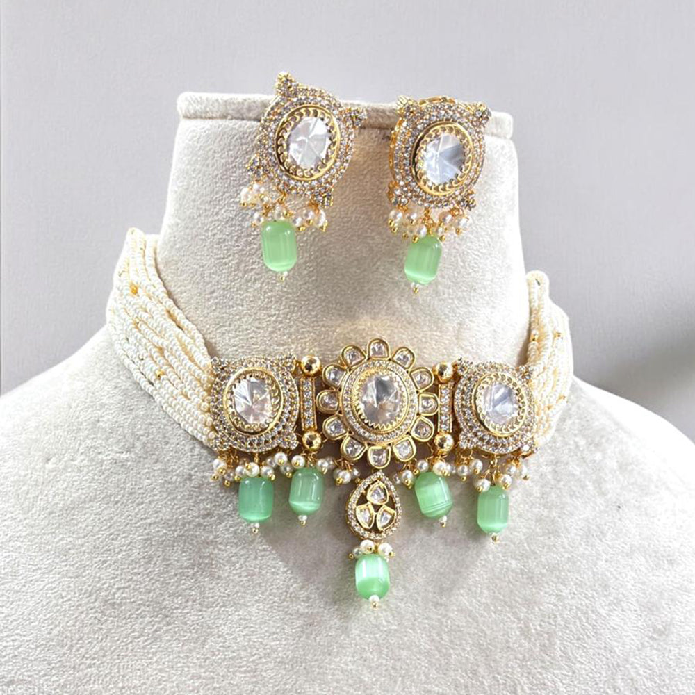 Jewel Addiction Gold Plated Polki Kundan And Pearls Choker Necklace Set