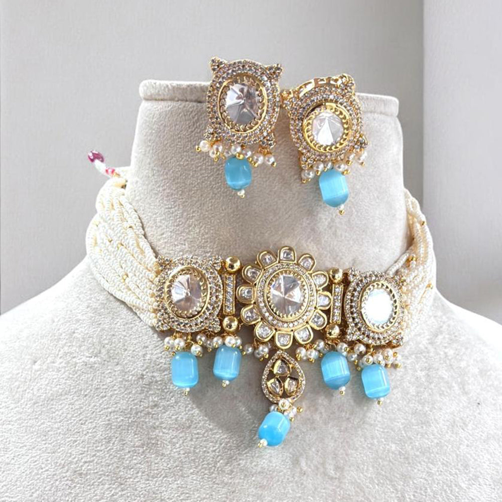 Jewel Addiction Gold Plated Polki Kundan And Pearls Choker Necklace Set