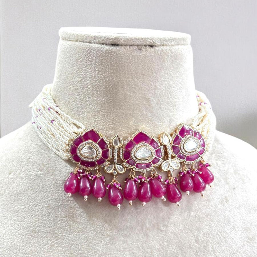 Jewel Addiction Gold Plated Polki Kundan And Pearls Choker Necklace Set