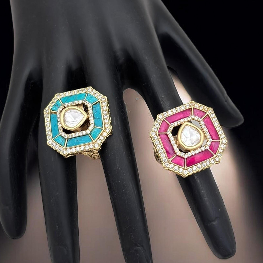 Jewel Addiction Divine Sparkle Gold-Plated Kundan Adjustable Ring with Traditional Flair(1 Piece Only)