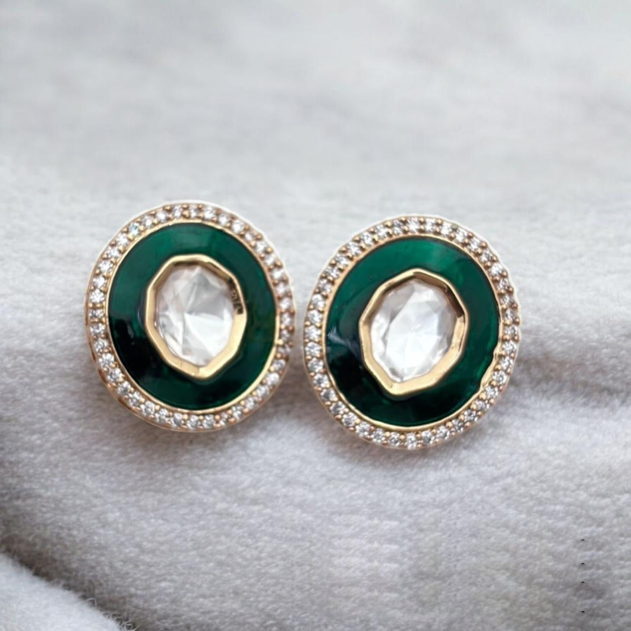 Jewel Addiction Gold Plated Polki Kundan Stone And Meenakari Studs Earrings