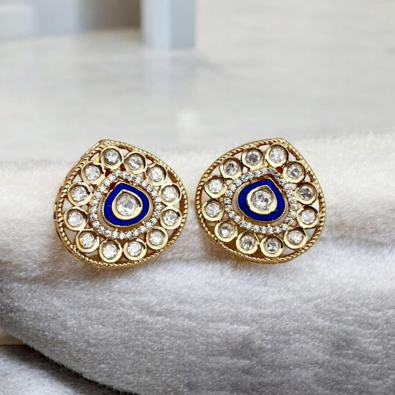 Jewel Addiction Gold Plated Polki Kundan Stone And Meenakari Studs Earrings