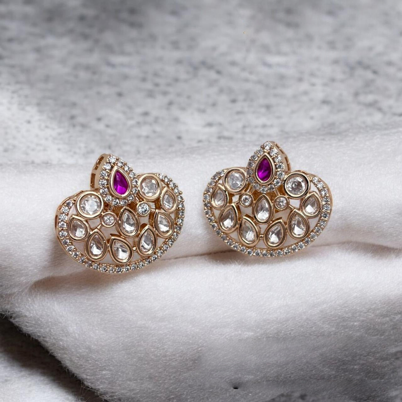 Jewel Addiction Gold Plated Polki Kundan Stone And Beads Studs Earrings