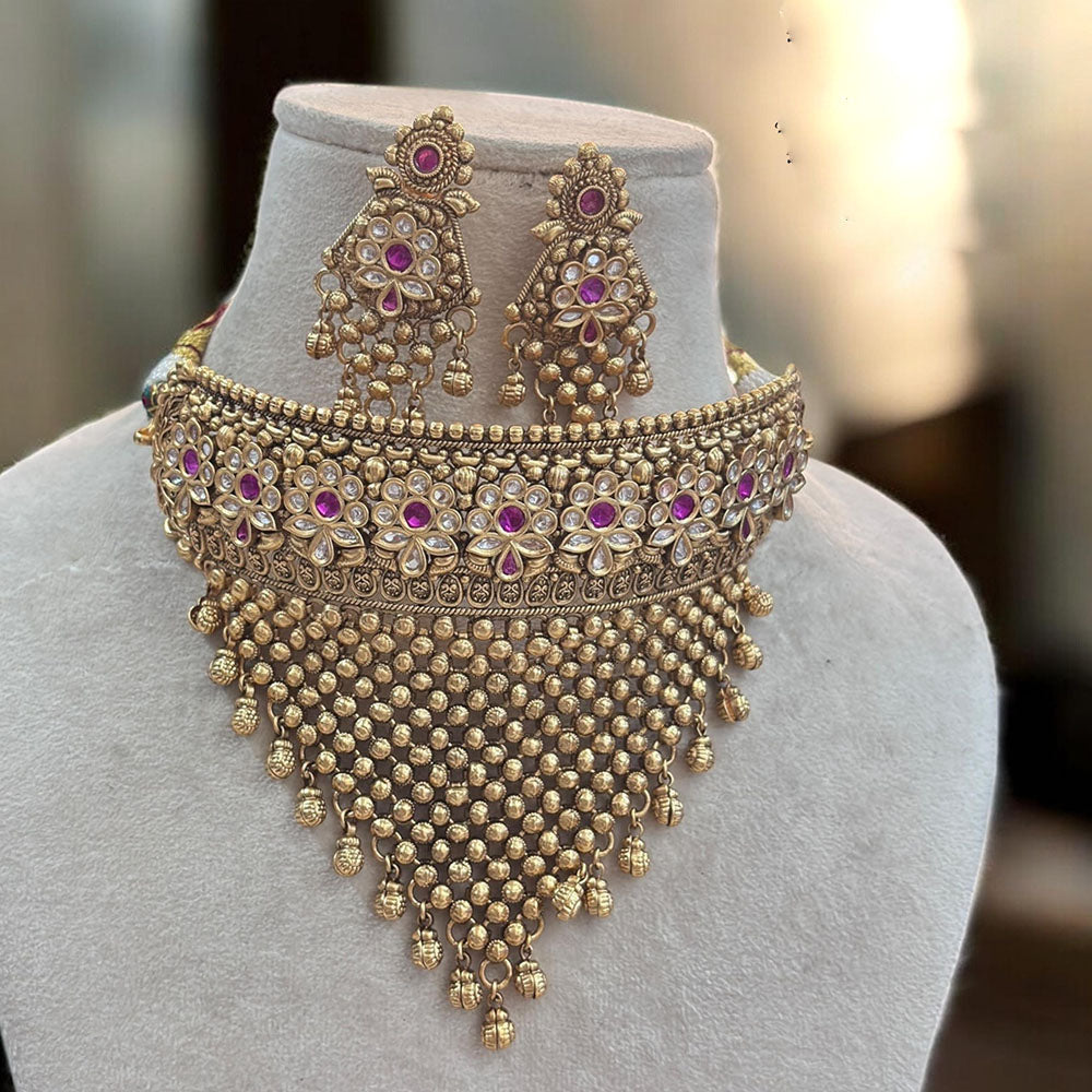 Jewel Addiction Gold Plated Polki Kundan And Pearls Choker Necklace Set