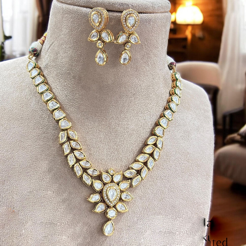 Jewel Addiction Gold Plated Polki Kundan Stone Necklace Set