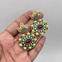 Jewel Addiction Gold Plated Pota Stone Meenakari Dangler Earrings