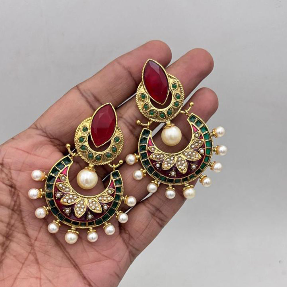 Jewel Addiction Gold Plated Pota Stone And Pearl Meenakari Dangler Earrings