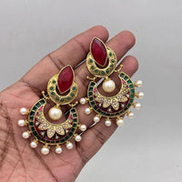 Jewel Addiction Gold Plated Pota Stone And Pearl Meenakari Dangler Earrings
