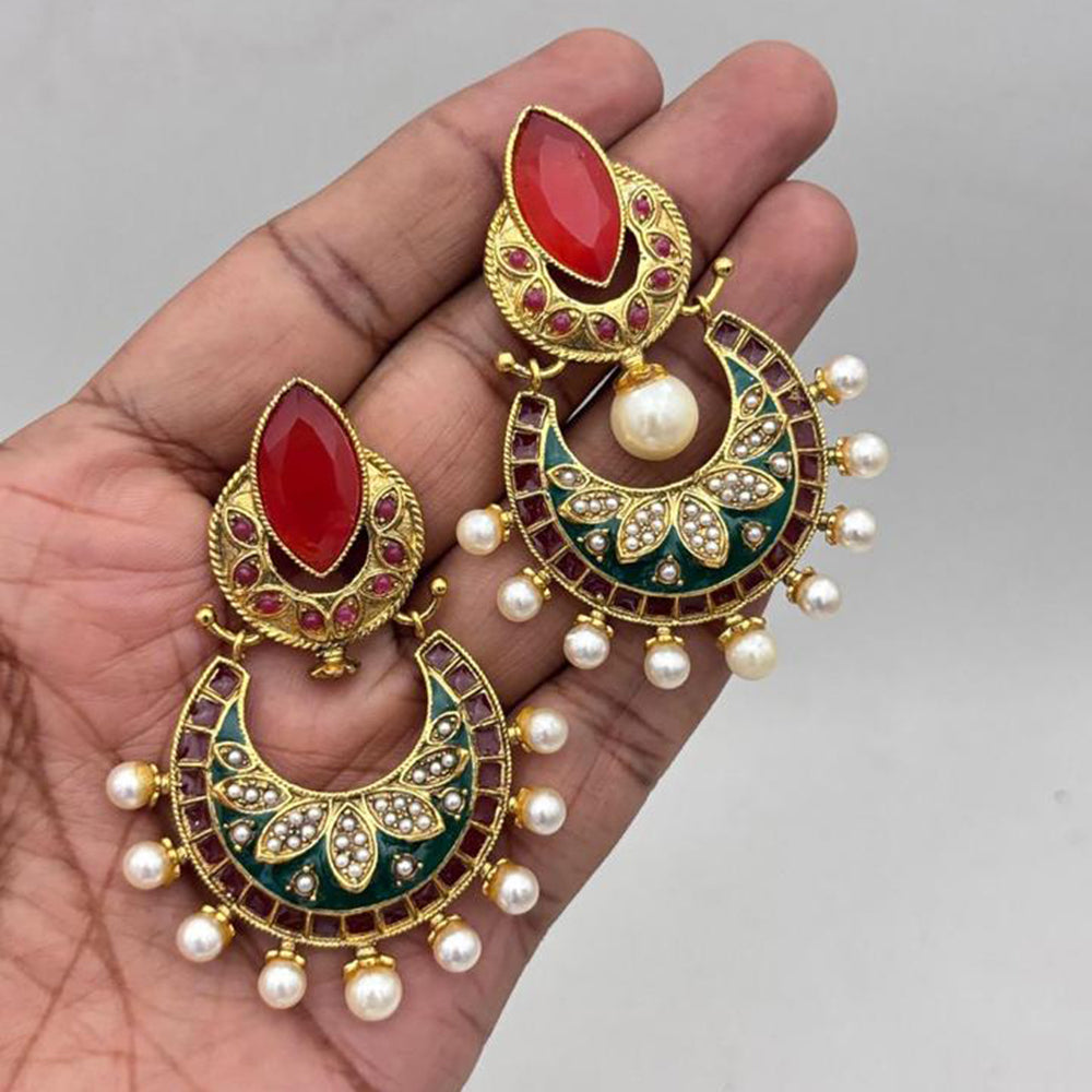 Jewel Addiction Gold Plated Pota Stone And Pearl Meenakari Dangler Earrings