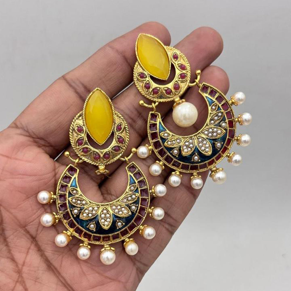 Jewel Addiction Gold Plated Pota Stone And Pearl Meenakari Dangler Earrings