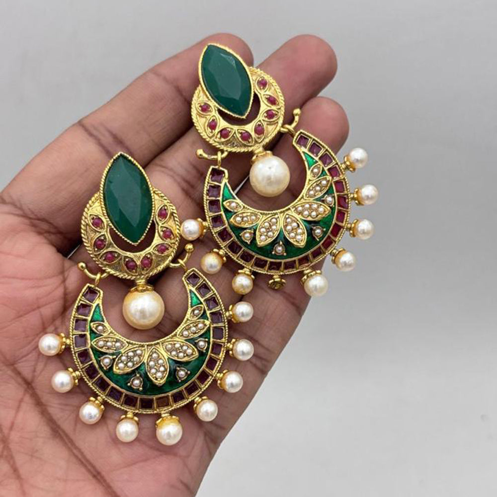 Jewel Addiction Gold Plated Pota Stone And Pearl Meenakari Dangler Earrings