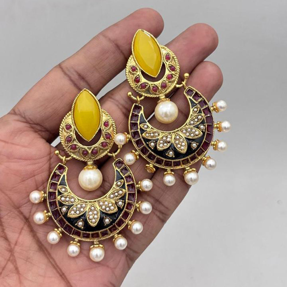 Jewel Addiction Gold Plated Pota Stone And Pearl Meenakari Dangler Earrings