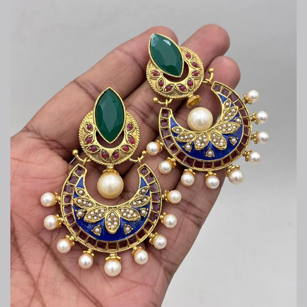 Jewel Addiction Gold Plated Pota Stone And Pearl Meenakari Dangler Earrings