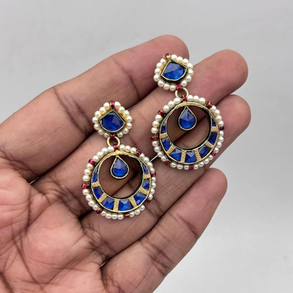 Jewel Addiction Gold Plated Pota Stone And Pearl Dangler Earrings