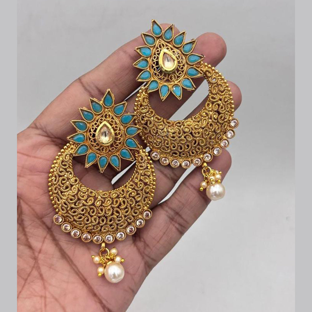 Jewel Addiction Gold Plated Pota Stone And Pearl Dangler Earrings