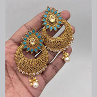 Jewel Addiction Gold Plated Pota Stone And Pearl Dangler Earrings