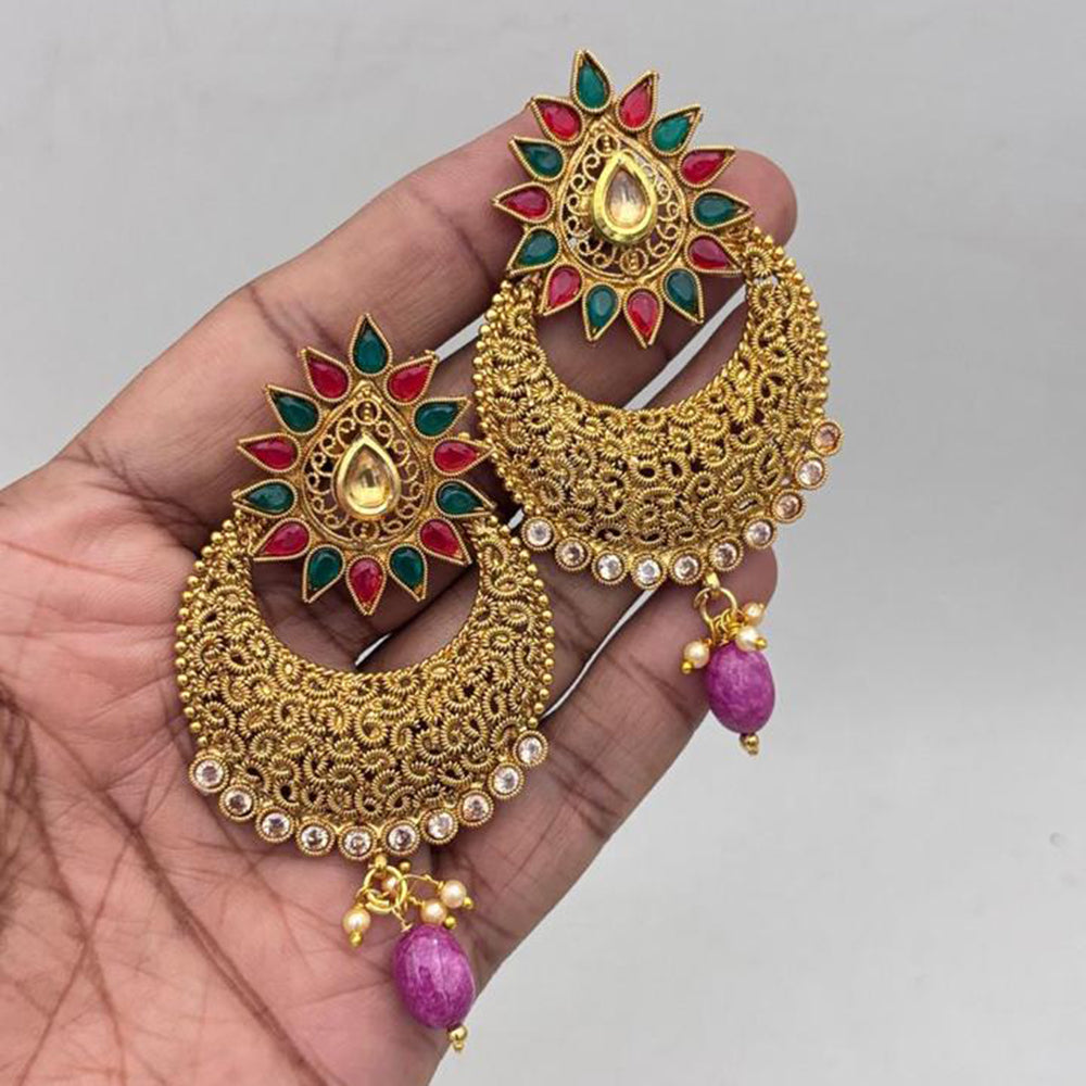 Jewel Addiction Gold Plated Pota Stone And Pearl Dangler Earrings