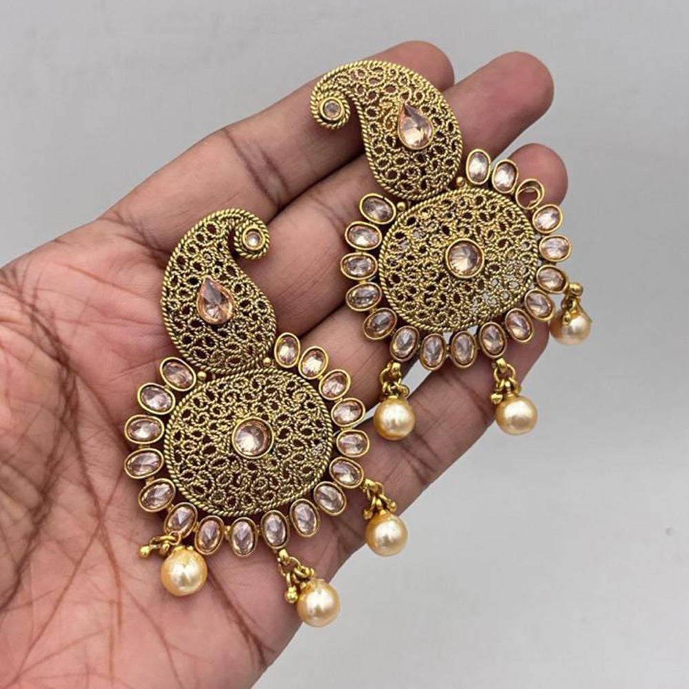 Jewel Addiction Gold Plated Crystal Stone And Pearl Dangler Earrings