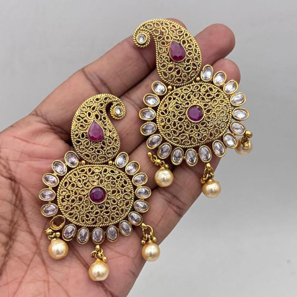 Jewel Addiction Gold Plated Crystal Stone And Pearl Dangler Earrings