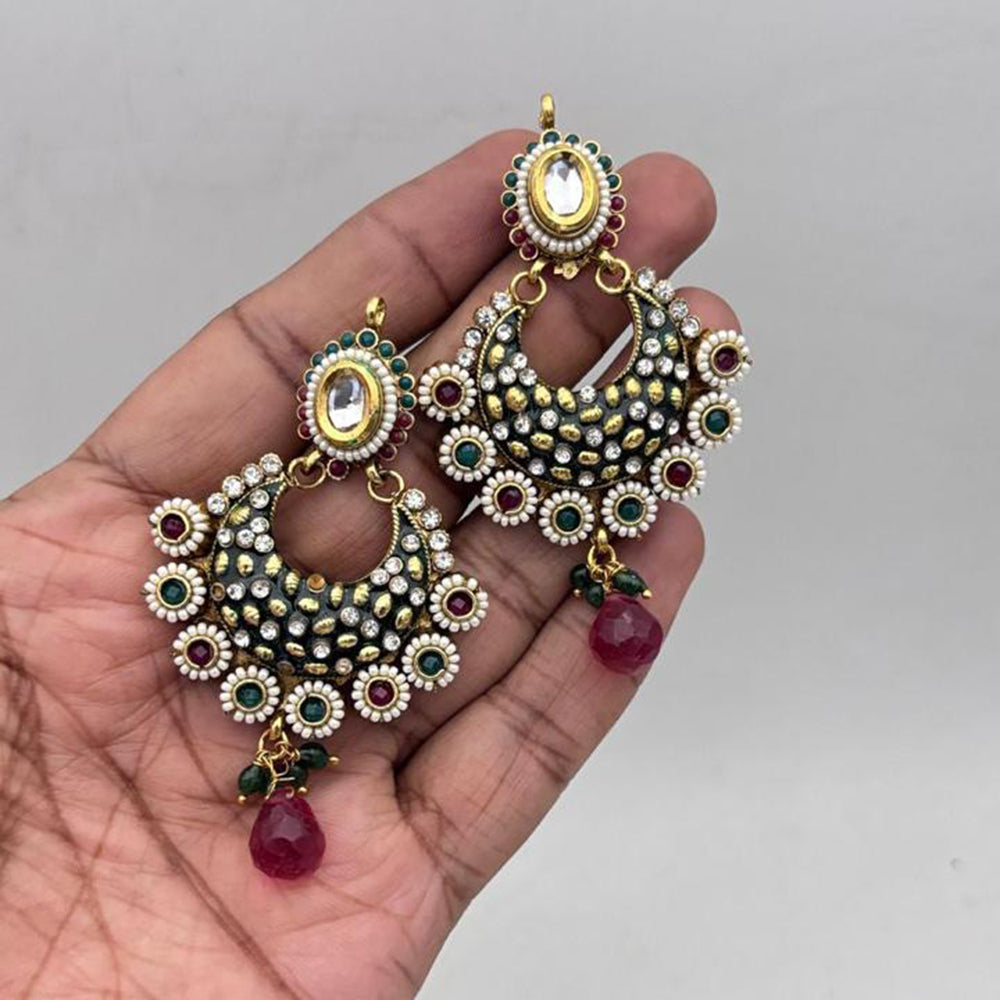 Jewel Addiction Gold Plated Pota Stone And Pearl Meenakari Dangler Earrings