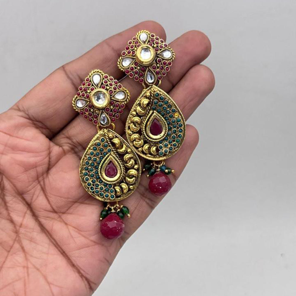 Jewel Addiction Gold Plated Pota Stone And Pearl Dangler Earrings