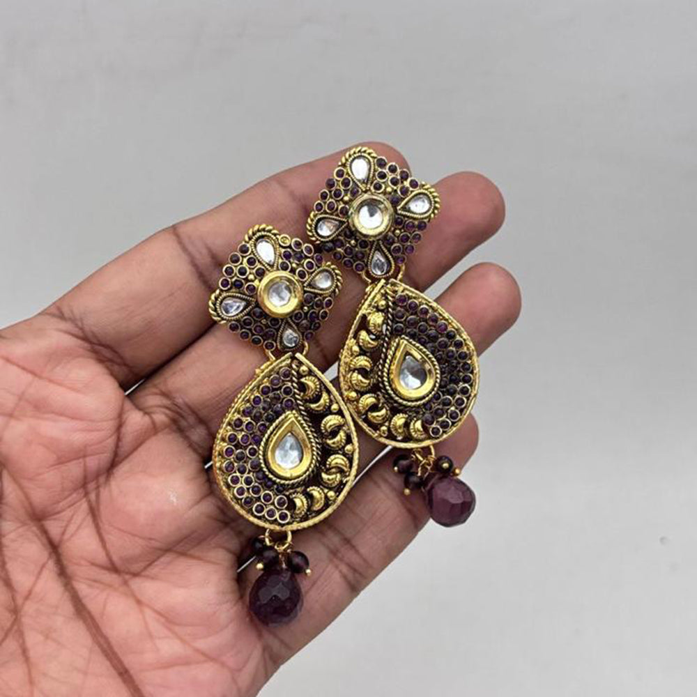 Jewel Addiction Gold Plated Pota Stone And Pearl Dangler Earrings