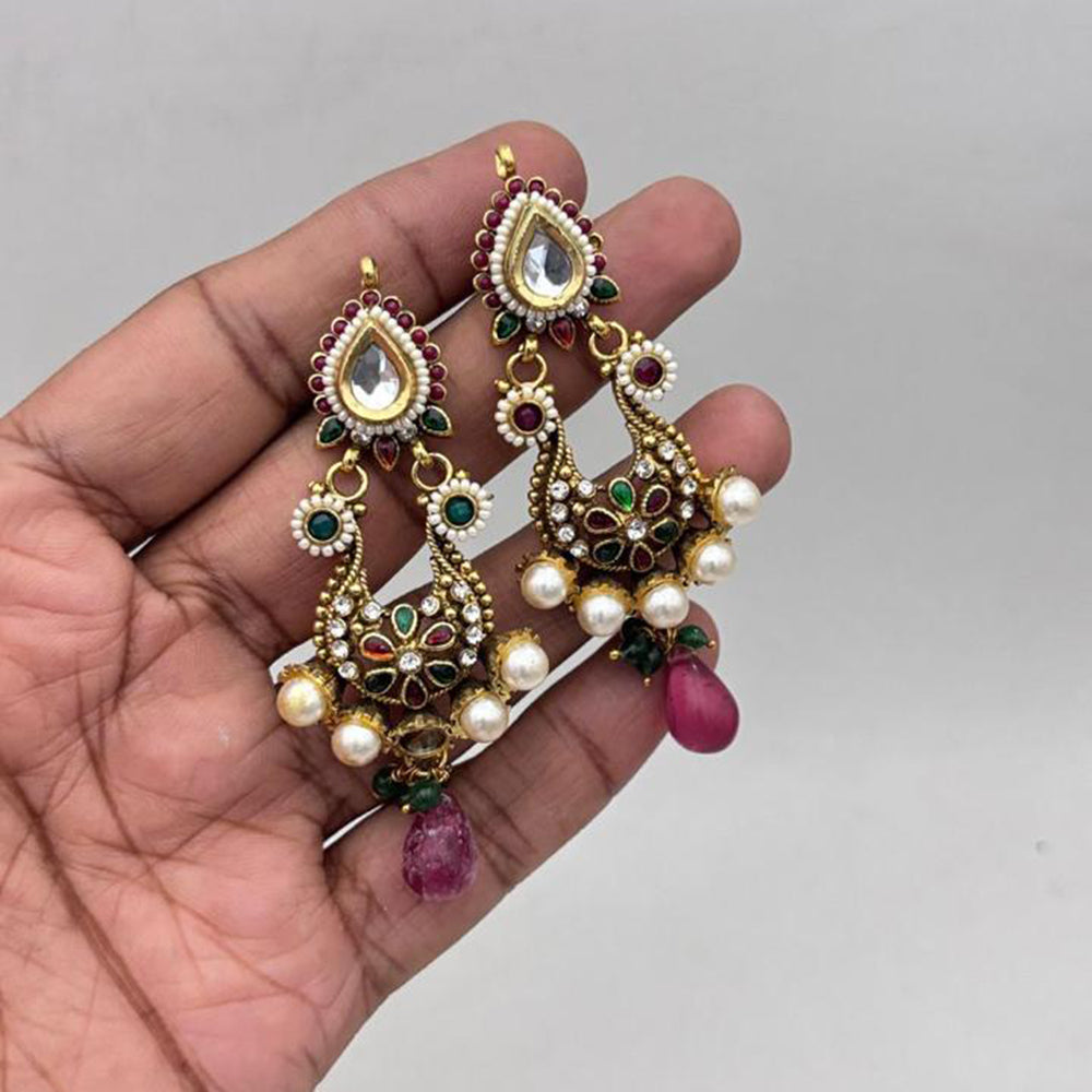 Jewel Addiction Gold Plated Pota Stone And Pearl Dangler Earrings