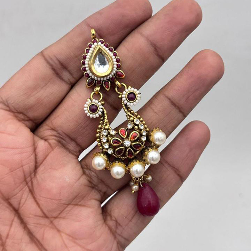 Jewel Addiction Gold Plated Pota Stone And Pearl Dangler Earrings
