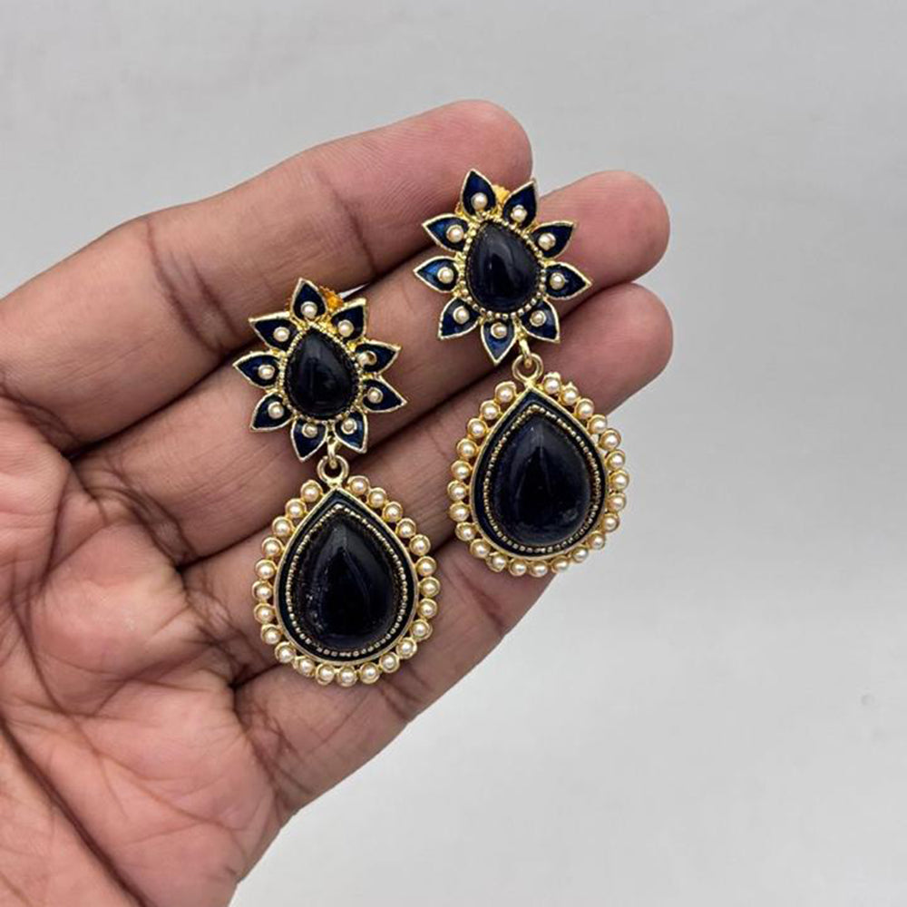Jewel Addiction Gold Plated Pota Stone And Pearl Dangler Earrings