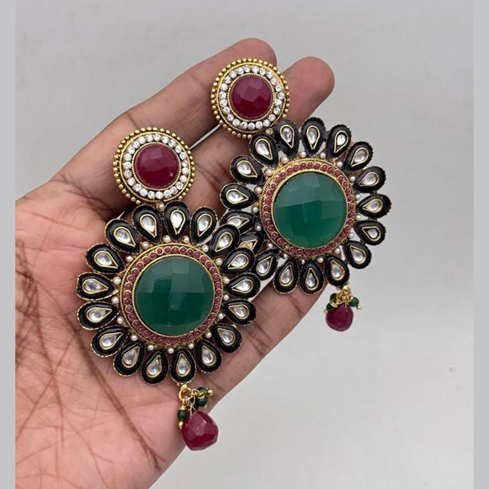 Jewel Addiction Gold Plated Pota Stone And Austrain Stone Meenakari Dangler Earrings