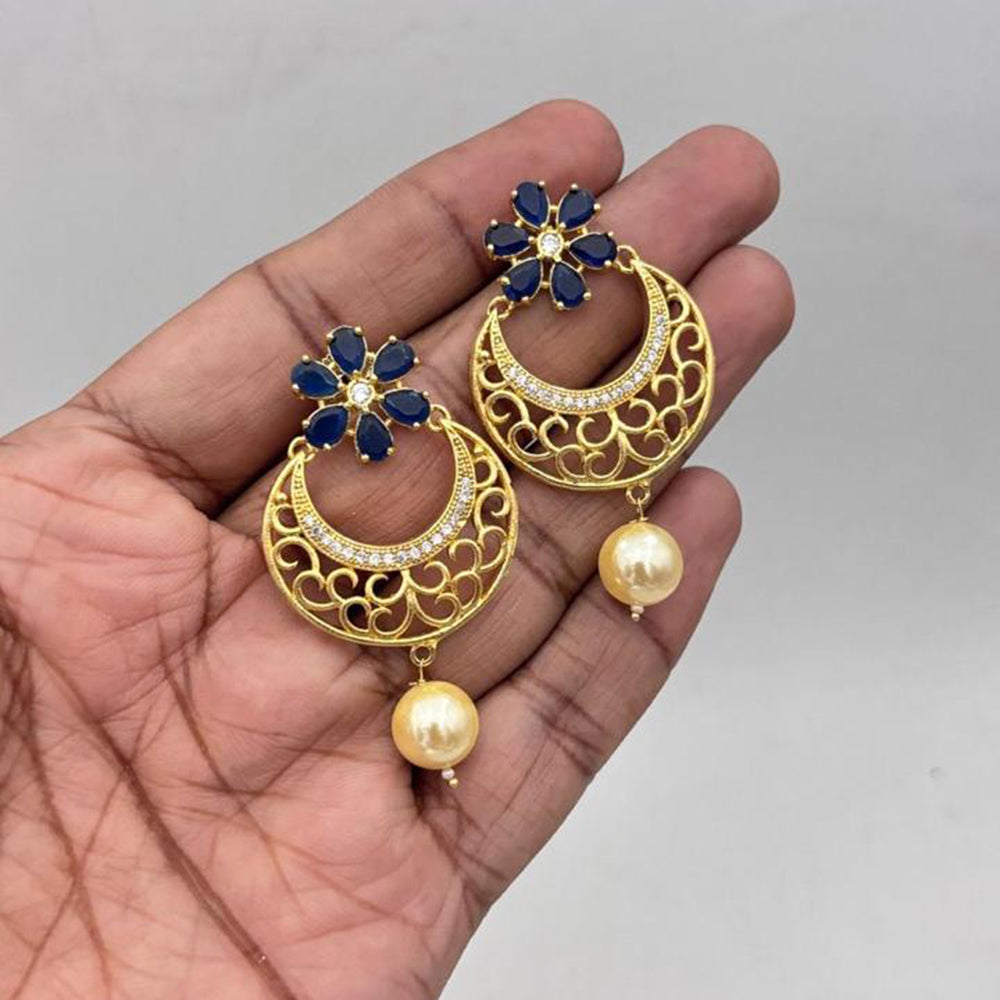 Jewel Addiction Gold Plated Crystal Stone And Pearl Dangler Earrings