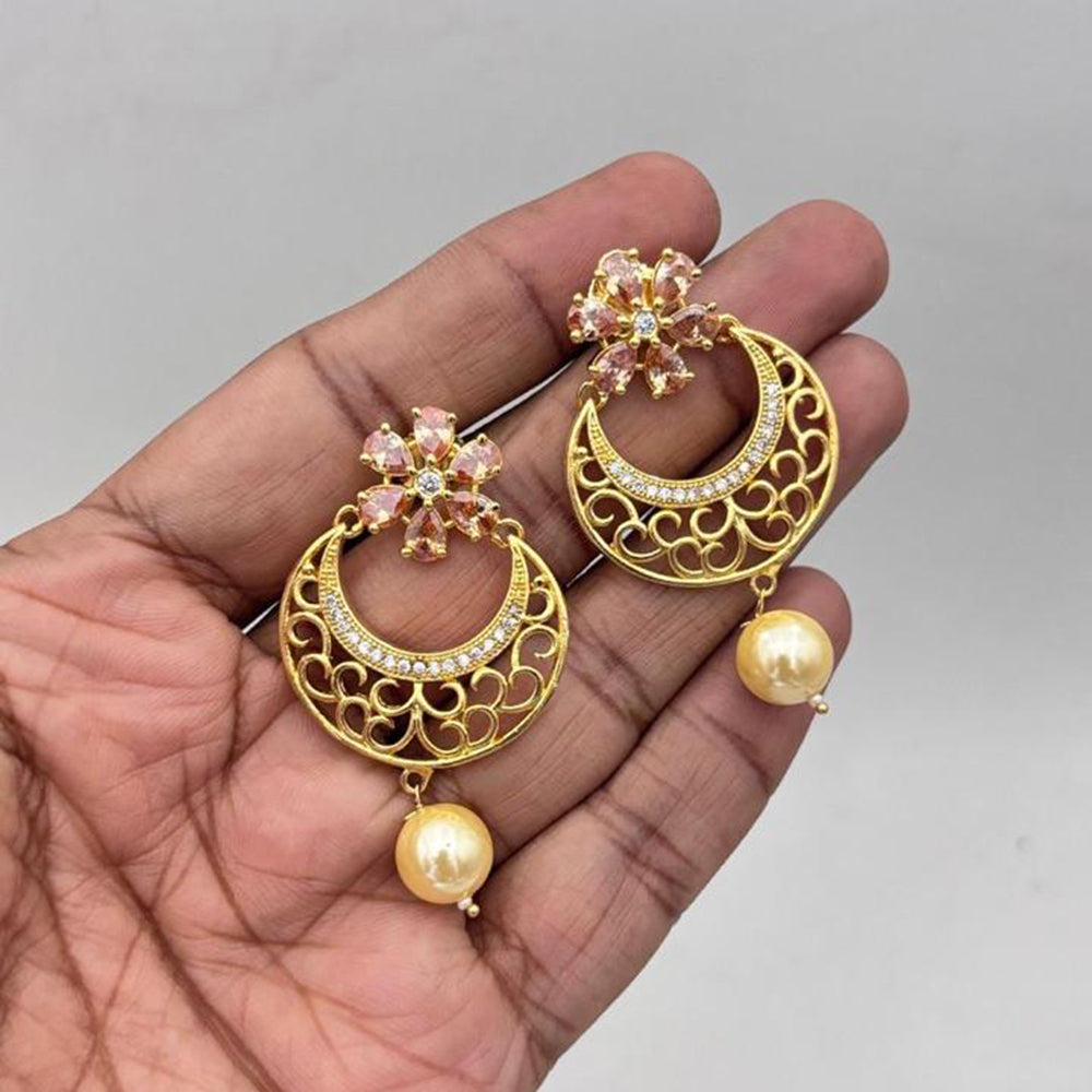 Jewel Addiction Gold Plated Crystal Stone And Pearl Dangler Earrings
