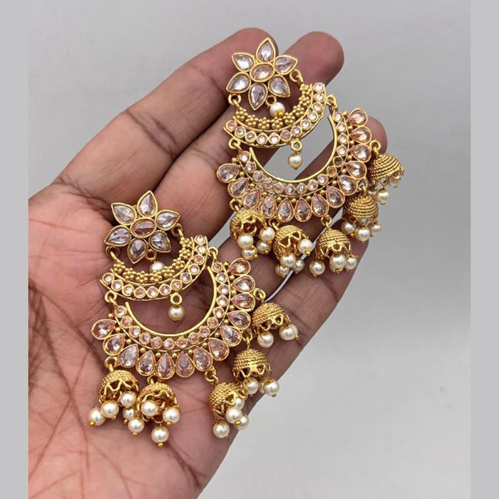 Jewel Addiction Gold Plated Crystal Stone And Pearls Jhumki Earrings