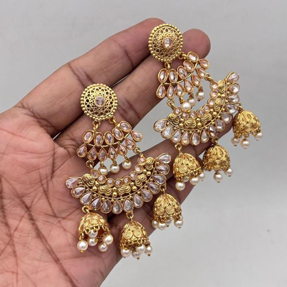 Jewel Addiction Gold Plated Crystal Stone And Pearls Jhumki Earrings