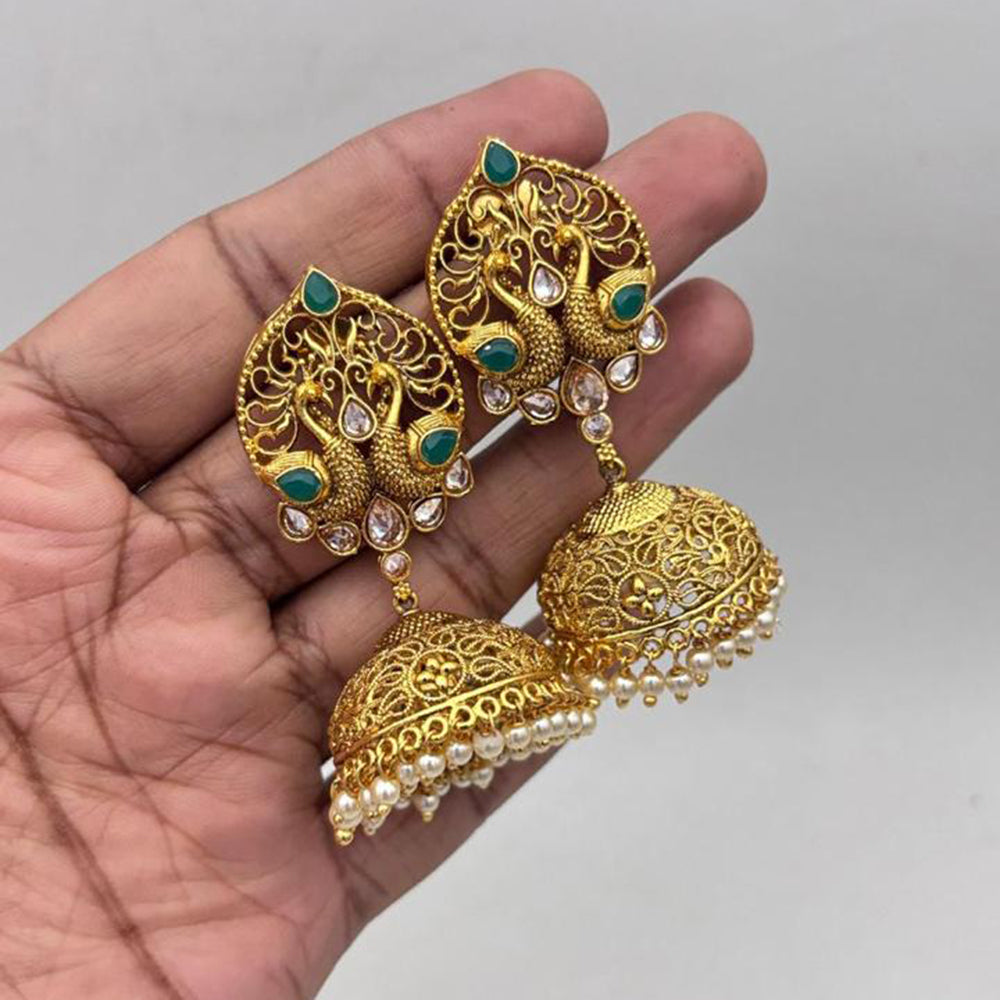 Jewel Addiction Gold Plated Pota Stone And Pearls Jhumki Earrings