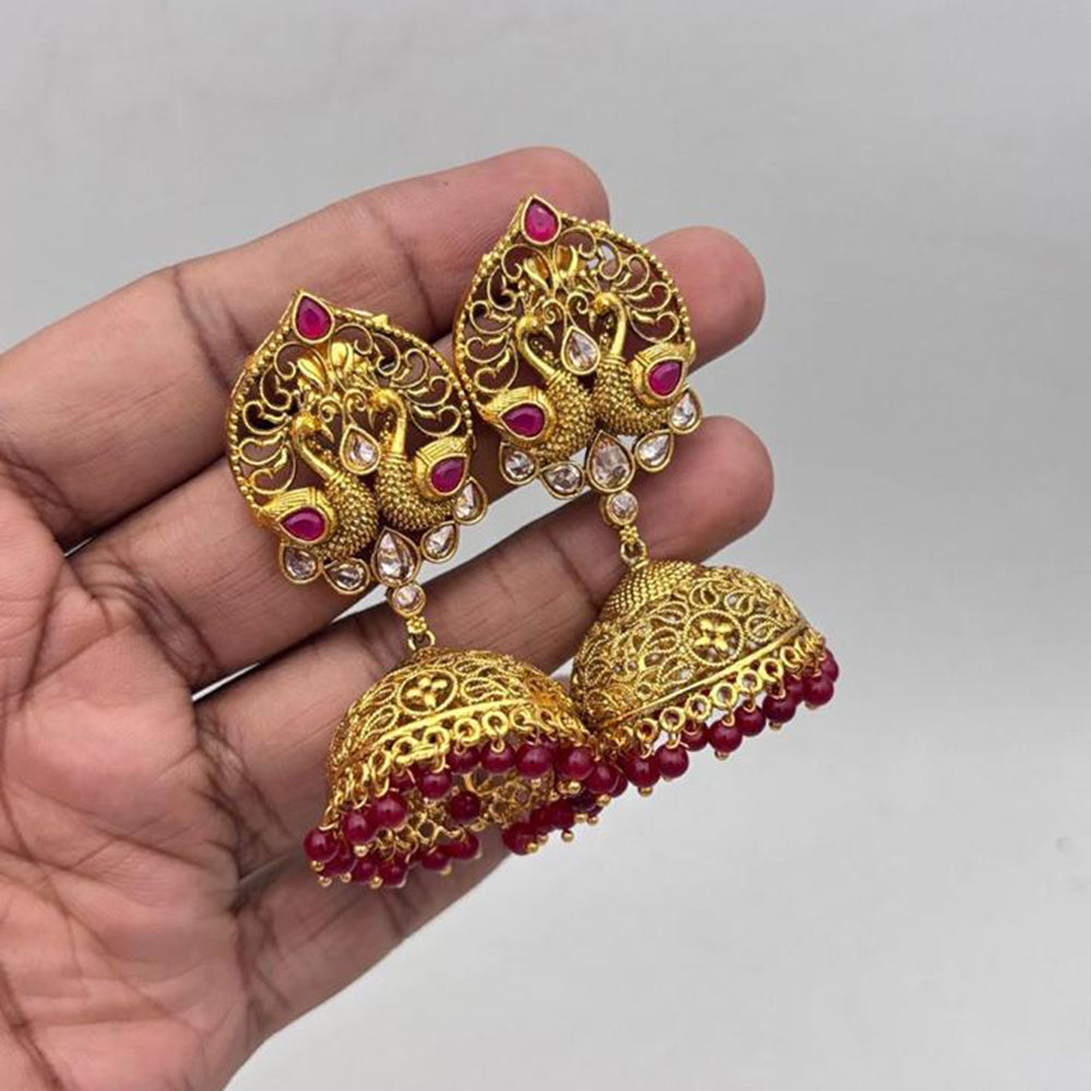 Jewel Addiction Gold Plated Pota Stone And Pearls Jhumki Earrings