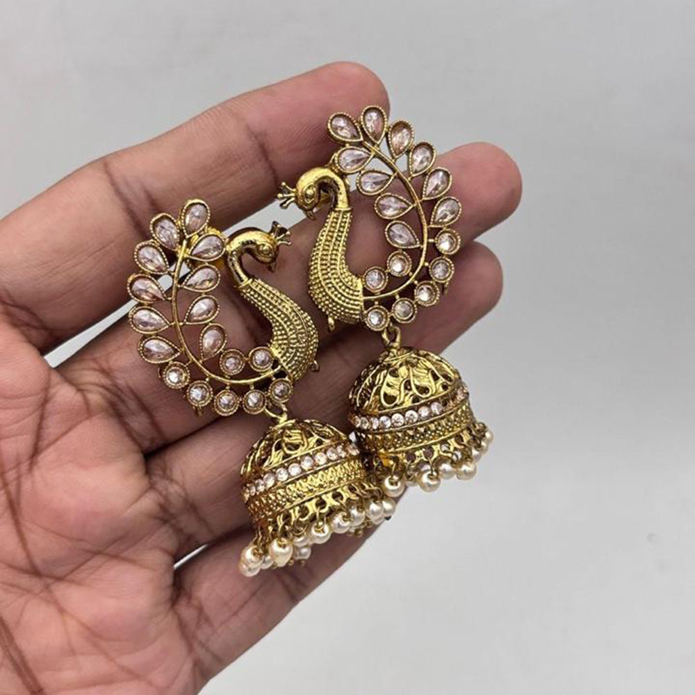 Jewel Addiction Gold Plated Crystal Stone And  Pearls Jhumki Earrings