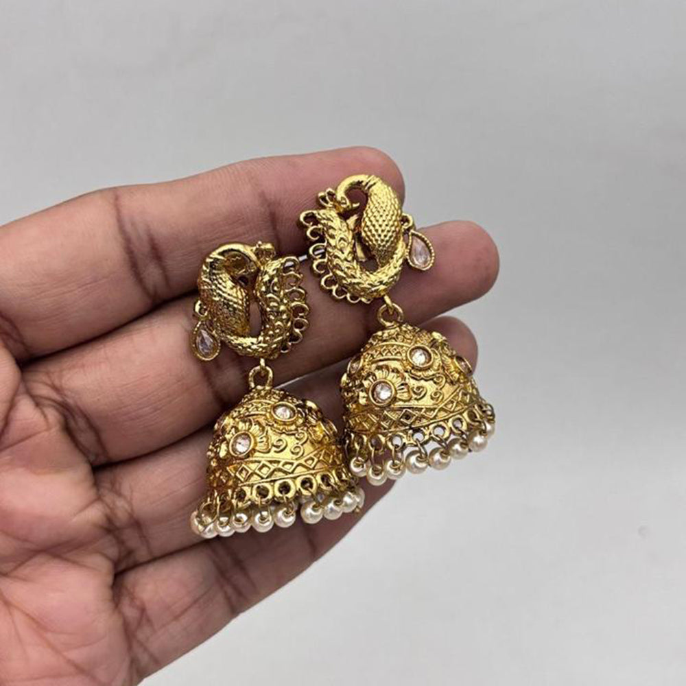 Jewel Addiction Gold Plated Crystal Stone And  Pearls Jhumki Earrings